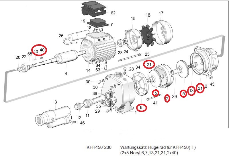 Wartungssatz mit Flügelrad für Druckerhöhungspumpe KFH450