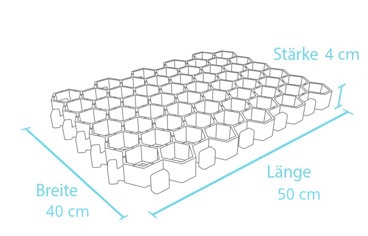 Maße der Paddockplatte - 0,2m² 50 x 40 x 4 cm